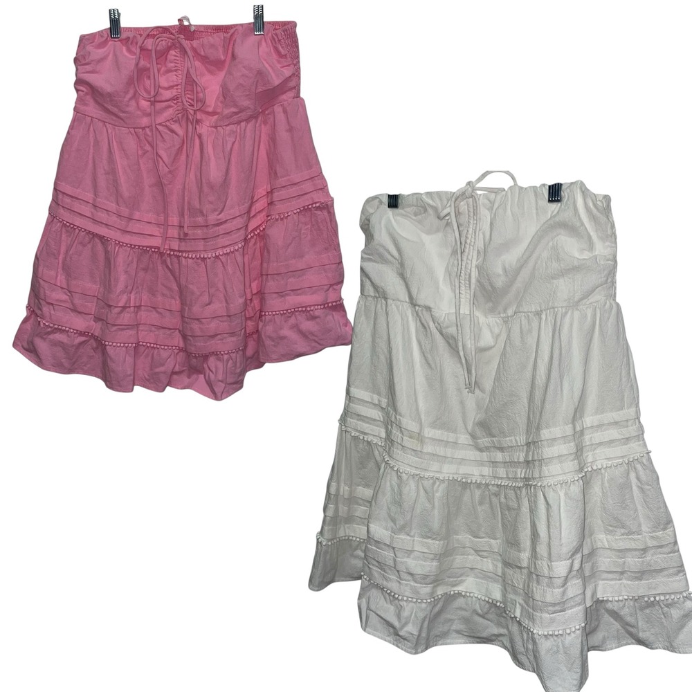 Pink Lily Tiered Smocked Strapless  Shirt Lot of‎ 2 women's L